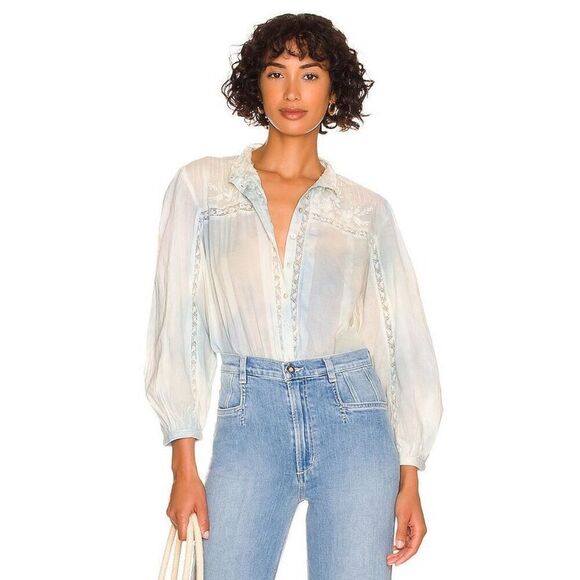 NWT LoveShackFancy Ronda Top In Lily Pond Hand Dye Size Medium $225 MSRP - Picture 1 of 8